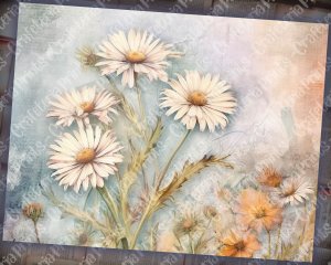 Watercolor pastel illustration of Daisies Junk Journal Background, Fairy Collage Printable, Digital Junk Journal, Nature Journal Paper