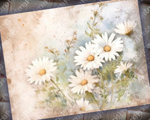 Watercolor pastel illustration of Daisies Junk Journal Background, Fairy Collage Printable, Digital Junk Journal, Nature Journal Paper