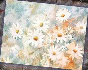 Watercolor pastel illustration of Daisies Junk Journal Background, Fairy Collage Printable, Digital Junk Journal, Nature Journal Paper