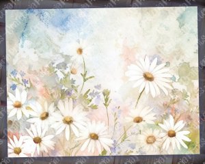 Watercolor pastel illustration of Daisies Junk Journal Background, Fairy Collage Printable, Digital Junk Journal, Nature Journal Paper