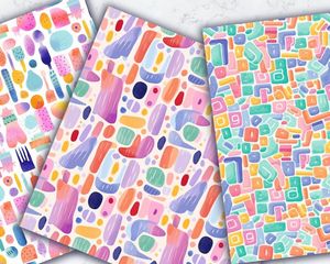 Pastel Doodle Pattern Paper, Seamless Watercolor Texture with Doodle Shapes, Pastel Colors, Digital Clipart, Instant Download, DIY Crafts