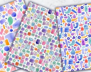 Pastel Doodle Pattern Paper, Seamless Watercolor Texture with Doodle Shapes, Pastel Colors, Digital Clipart, Instant Download, DIY Crafts