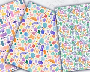 Pastel Doodle Pattern Paper, Seamless Watercolor Texture with Doodle Shapes, Pastel Colors, Digital Clipart, Instant Download, DIY Crafts