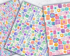 Pastel Doodle Pattern Paper, Seamless Watercolor Texture with Doodle Shapes, Pastel Colors, Digital Clipart, Instant Download, DIY Crafts