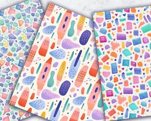 Pastel Doodle Pattern Paper, Seamless Watercolor Texture with Doodle Shapes, Pastel Colors, Digital Clipart, Instant Download, DIY Crafts