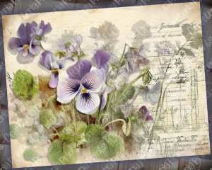 Fairy Tale Watercolor Pastel Violets Flowers Clipart, Junk Journal Background, Digital Collage Printable, Nature Journal Paper