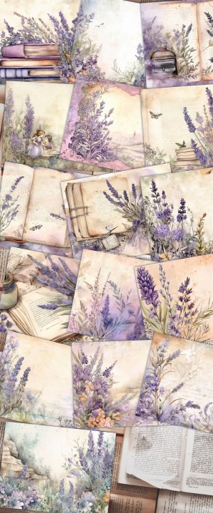 Fairy Tale Watercolor Pastel Lavenders Clipart - Junk Journal Background, Printable Collage, Digital Nature Journal Paper, Floral Background