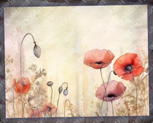 Fairy Tale Watercolor Pastel Illustration of Poppies Junk Journal Background, Floral Nature Journal Paper, Digital Collage Printable