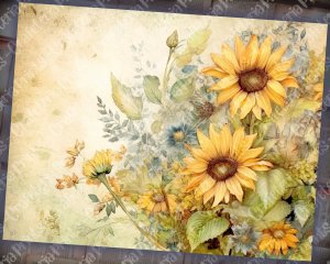 Watercolor Pastel Sunflowers Junk Journal Background, Fairy Collage Printable, Digital Nature Journal Paper, Floral Background, Muted Colors