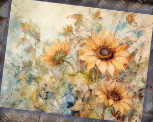 Watercolor Pastel Sunflowers Junk Journal Background, Fairy Collage Printable, Digital Nature Journal Paper, Floral Background, Muted Colors