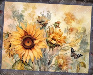 Watercolor Pastel Sunflowers Junk Journal Background, Fairy Collage Printable, Digital Nature Journal Paper, Floral Background, Muted Colors