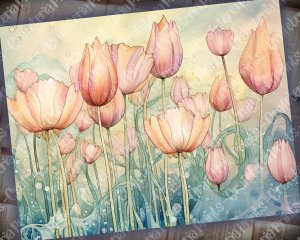 Fairy Tale Watercolor Pastel Tulips Junk Journal Background, Floral Nature Journal Paper, Muted Colors, Printable Collage for Invitations