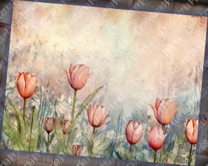 Fairy Tale Watercolor Pastel Tulips Junk Journal Background, Floral Nature Journal Paper, Muted Colors, Printable Collage for Invitations