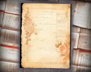 16 papers | Peach Cream Grunge Junk Journal Kit, Shabby Chic Vintage Lined Paper, Neutral Printable Pages, Scrapbooking and Journaling Kit