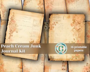 16 papers | Peach Cream Grunge Junk Journal Kit, Shabby Chic Vintage Lined Paper, Neutral Printable Pages, Scrapbooking and Journaling Kit