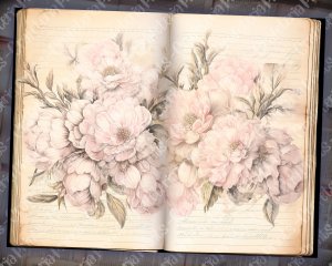 Watercolor Illustration Lined Paper Peonies Floral Theme Vintage Flowers Wallpaper, High Quality, Detailed, Big Elements for Invitations