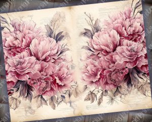 Watercolor Illustration Lined Paper Peonies Floral Theme Vintage Flowers Wallpaper, High Quality, Detailed, Big Elements for Invitations