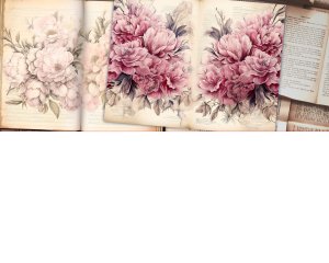 Watercolor Illustration Lined Paper Peonies Floral Theme Vintage Flowers Wallpaper, High Quality, Detailed, Big Elements for Invitations