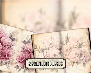 Watercolor Illustration Lined Paper Peonies Floral Theme Vintage Flowers Wallpaper, High Quality, Detailed, Big Elements for Invitations