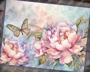 Fairy Tale Watercolor Peonies Junk Journal Background - Printable Digital Scrapbook Pages, Nature Journal Paper, Floral Background