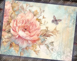 Fairy Tale Watercolor Peonies Junk Journal Background - Printable Digital Scrapbook Pages, Nature Journal Paper, Floral Background