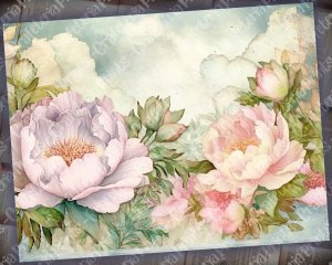 Fairy Tale Watercolor Peonies Junk Journal Background - Printable Digital Scrapbook Pages, Nature Journal Paper, Floral Background