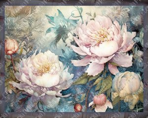 Fairy Tale Watercolor Peonies Junk Journal Background - Printable Digital Scrapbook Pages, Nature Journal Paper, Floral Background