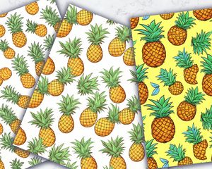 Pineapple Clipart Digital Pattern Paper - Cute Watercolor Doodle Style, Seamless Texture with Big Elements, Light Background - High Quality