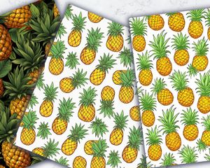 Pineapple Clipart Digital Pattern Paper - Cute Watercolor Doodle Style, Seamless Texture with Big Elements, Light Background - High Quality