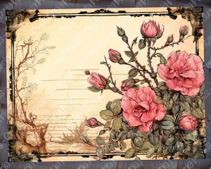 12 papers | Vintage Pink Scrapbooking Kit: Watercolor Background, Inked Edges, Floral Embellishments & More! Perfect for Junk Journals