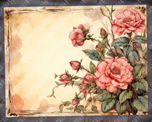 12 papers | Vintage Pink Scrapbooking Kit: Watercolor Background, Inked Edges, Floral Embellishments & More! Perfect for Junk Journals