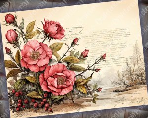 12 papers | Vintage Pink Scrapbooking Kit: Watercolor Background, Inked Edges, Floral Embellishments & More! Perfect for Junk Journals