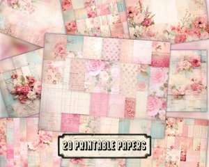 Pink Paper Quilt Digital Junk Journal Background | Shabby Chic Ephemora, Vintage Lined Paper, Watercolor | Perfect for Invitations