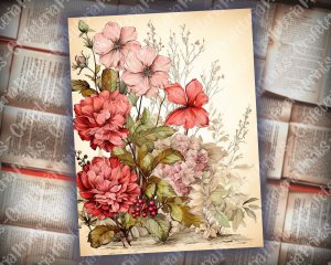 19 papers | Vintage Pink Scrapbooking Kit with Watercolor Background, Pink Roses, and Handwritten Postal Stamp | Printable Pages