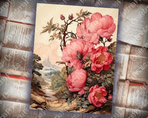 19 papers | Vintage Pink Scrapbooking Kit with Watercolor Background, Pink Roses, and Handwritten Postal Stamp | Printable Pages