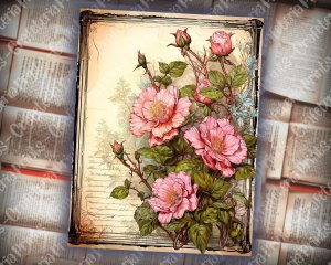 19 papers | Vintage Pink Scrapbooking Kit with Watercolor Background, Pink Roses, and Handwritten Postal Stamp | Printable Pages