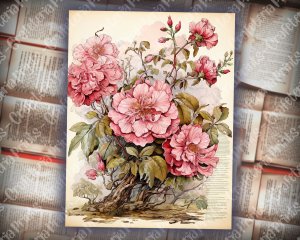 19 papers | Vintage Pink Scrapbooking Kit with Watercolor Background, Pink Roses, and Handwritten Postal Stamp | Printable Pages