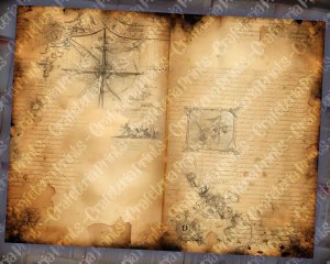 12 Papers | Antique Pirates of the Caribbean Treasure Map Background Details | Shabby Chic Scrapbooking Papers | Perfect for Invitations