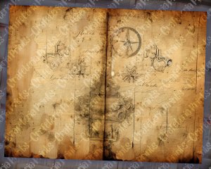 12 Papers | Antique Pirates of the Caribbean Treasure Map Background Details | Shabby Chic Scrapbooking Papers | Perfect for Invitations