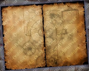 12 Papers | Antique Pirates of the Caribbean Treasure Map Background Details | Shabby Chic Scrapbooking Papers | Perfect for Invitations