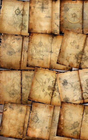 12 Papers | Antique Pirates of the Caribbean Treasure Map Background Details | Shabby Chic Scrapbooking Papers | Perfect for Invitations