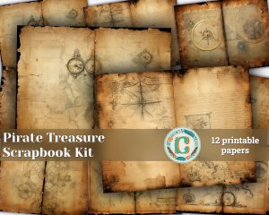 12 Papers | Antique Pirates of the Caribbean Treasure Map Background Details | Shabby Chic Scrapbooking Papers | Perfect for Invitations