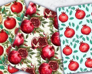 Pomegranate Doodle Clipart Set | Watercolor Illustration | Seamless Texture | Big Elements | Light Background | Digital Pattern Paper