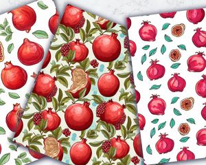 Pomegranate Doodle Clipart Set | Watercolor Illustration | Seamless Texture | Big Elements | Light Background | Digital Pattern Paper