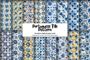 Digital Pattern Paper - Vintage Portuguese Tile with Seamless Texture - Flat Illustration Style - Alcohol Ink Watercolor - Etsy Clipart