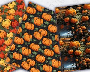 Whimsical Pumpkin Patch Digital Pattern Paper - Seamless Texture for Scrapbooking, Card Making, and Crafts - Autumn Fall Theme