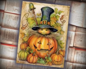 12 papers | Watercolor Pumpkin Halloween scrapbooking kit, printable pages, shabby chic, junk journal supplies, decoupage card design