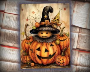 12 papers | Watercolor Pumpkin Halloween scrapbooking kit, printable pages, shabby chic, junk journal supplies, decoupage card design