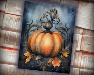 12 papers | Watercolor Pumpkin Halloween scrapbooking kit, printable pages, shabby chic, junk journal supplies, decoupage card design