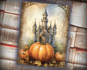 12 papers | Watercolor Pumpkin Halloween scrapbooking kit, printable pages, shabby chic, junk journal supplies, decoupage card design